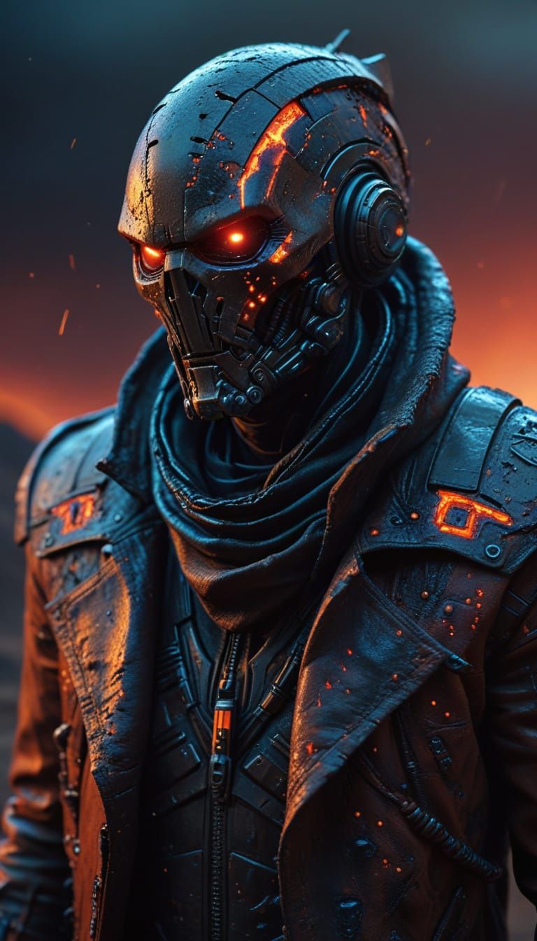 Cyberpunk Martian Raider in Crimson Haze