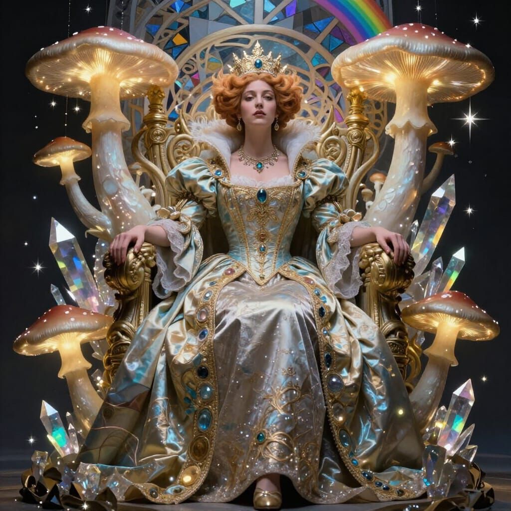 Regal Queen on Mushroom Throne with Starlight