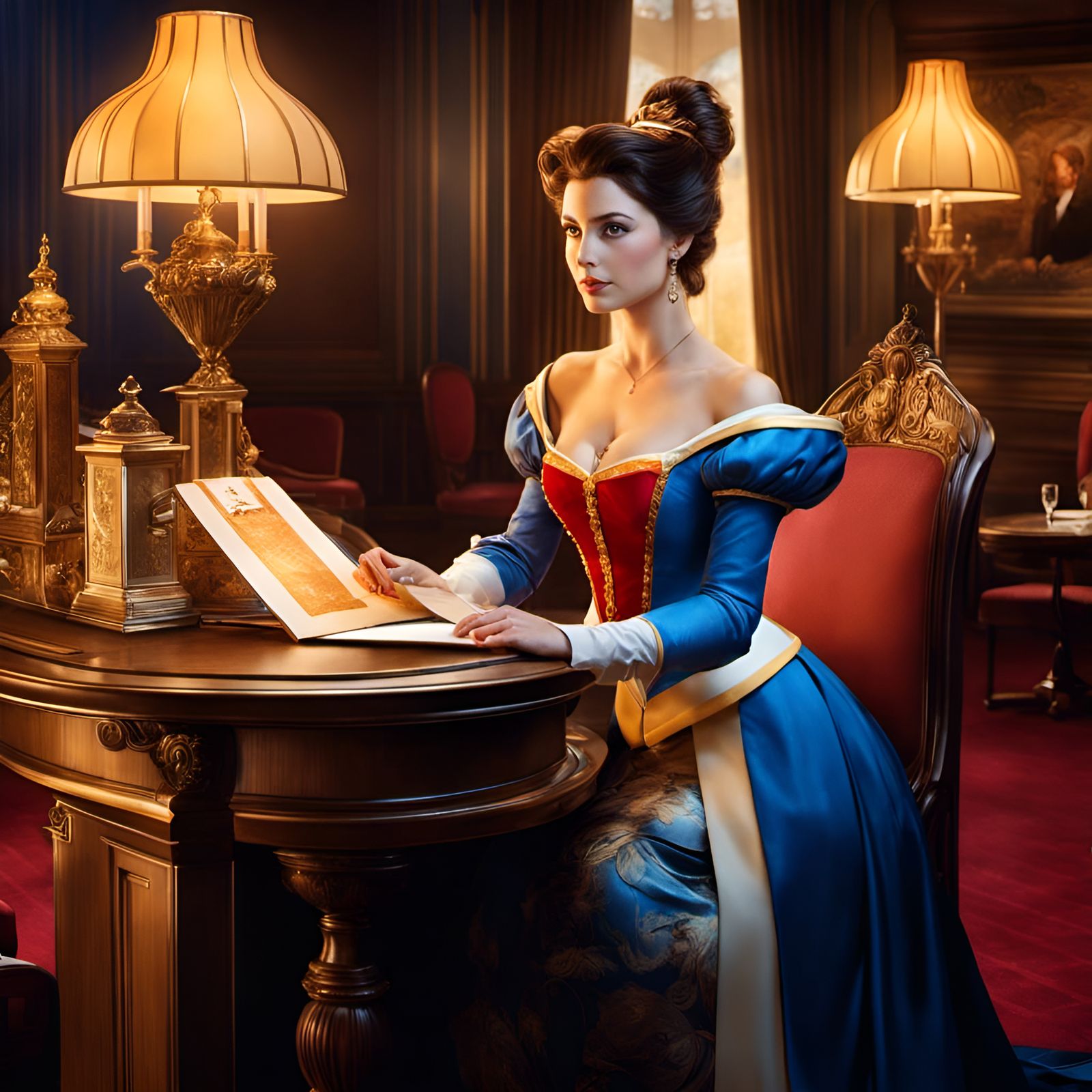 Princess Belle as Hotel Bellhop, Renaissance Art Style