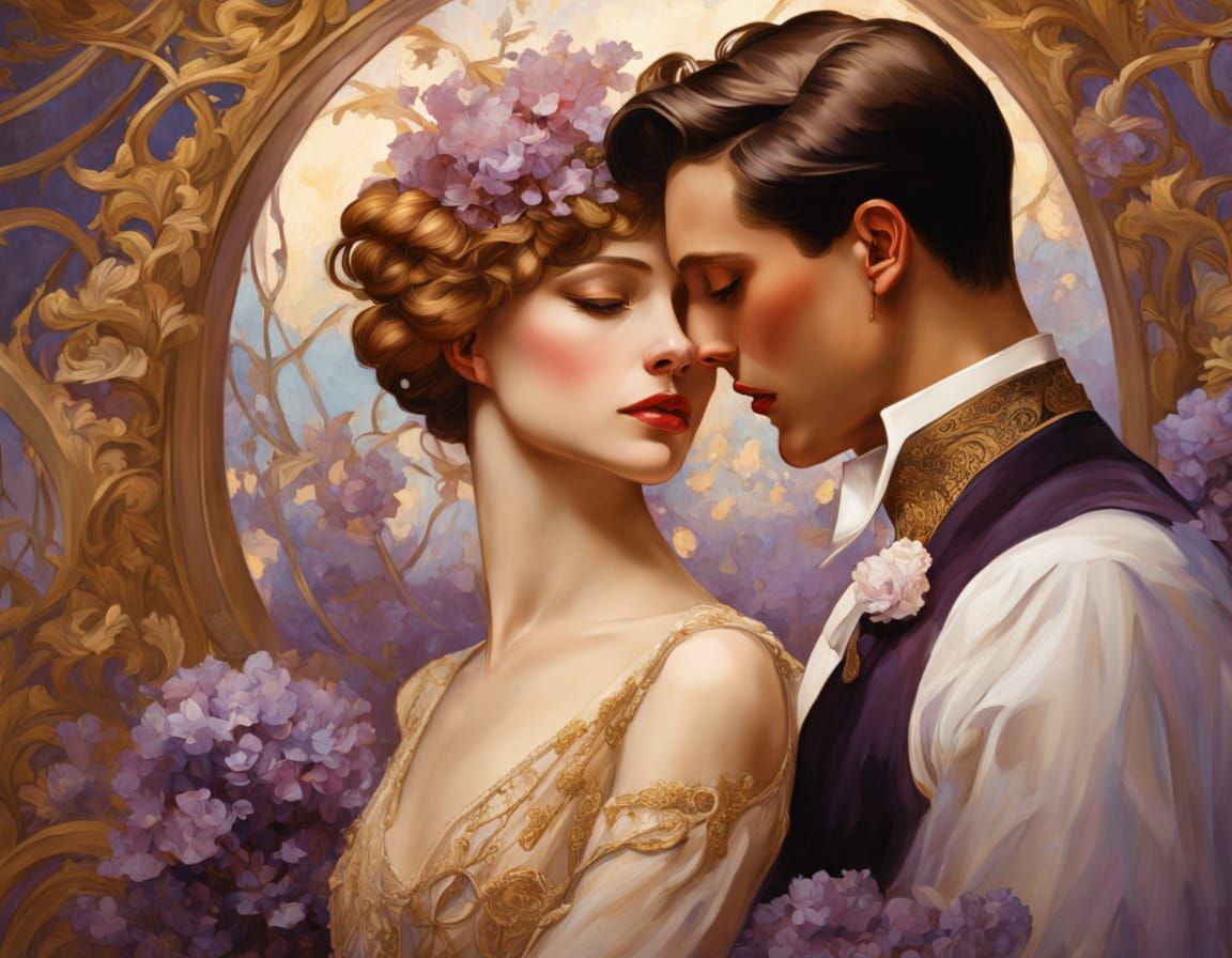 Art Nouveau Ballroom Dance in Lavender Hues