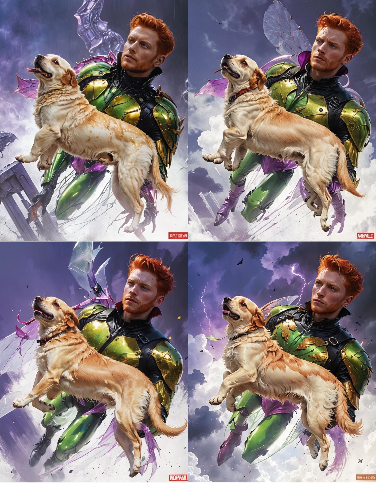 Redhead Man with Beetle Wings and Dog