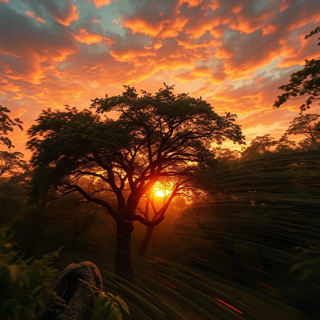 Forest Windscape in Kaleidoscopic Sunset