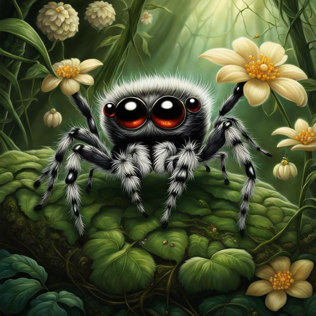 Cute Jumping Spider in Eerie Forest Setting