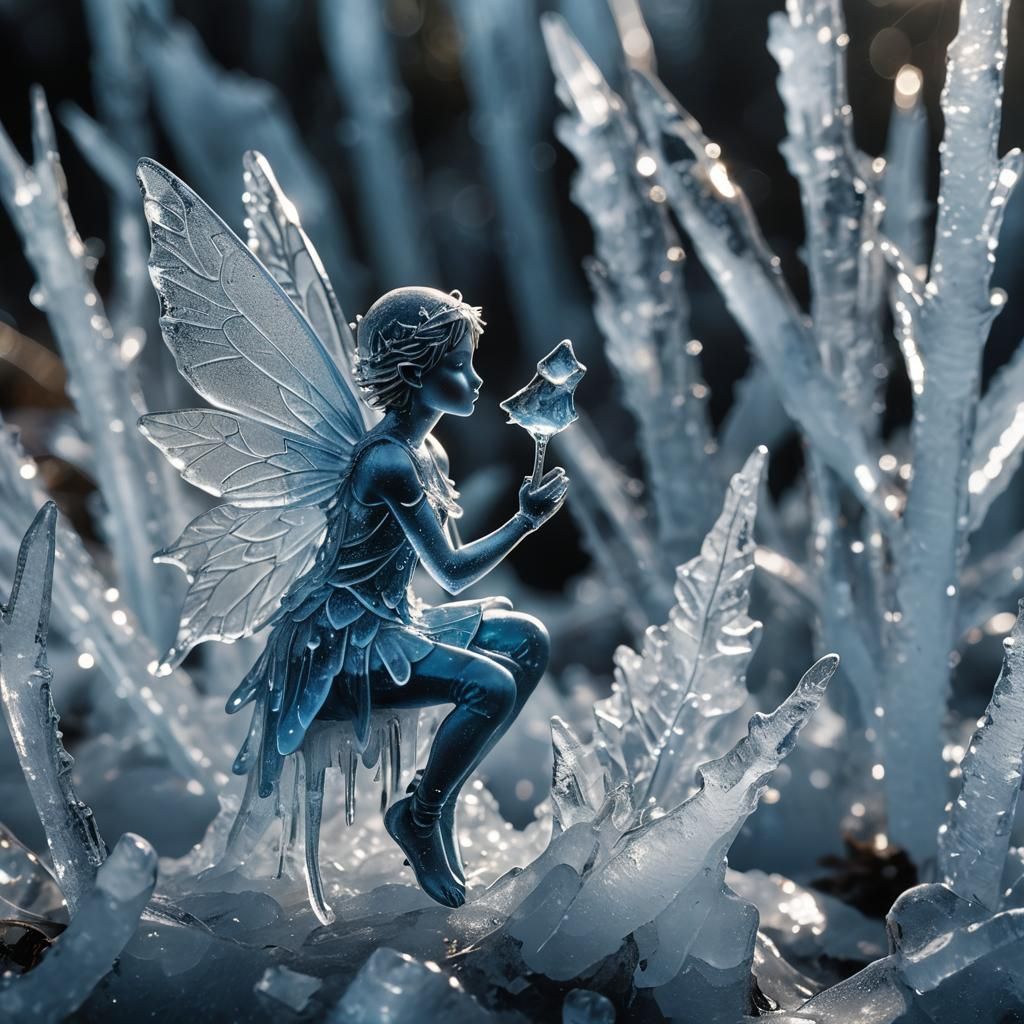 Icy Fairy Sculpture in Macro Photography Style