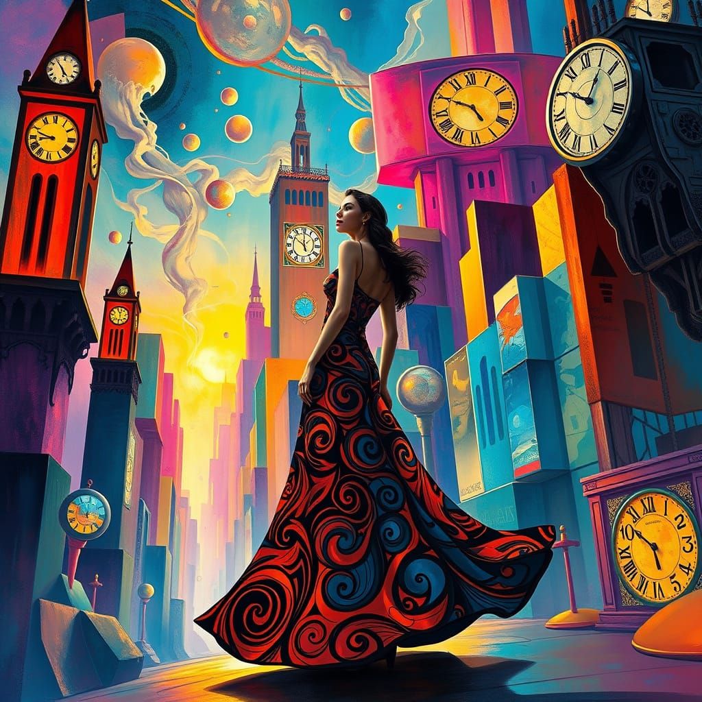 Surreal Dreamscape: Woman in a Dali-esque City