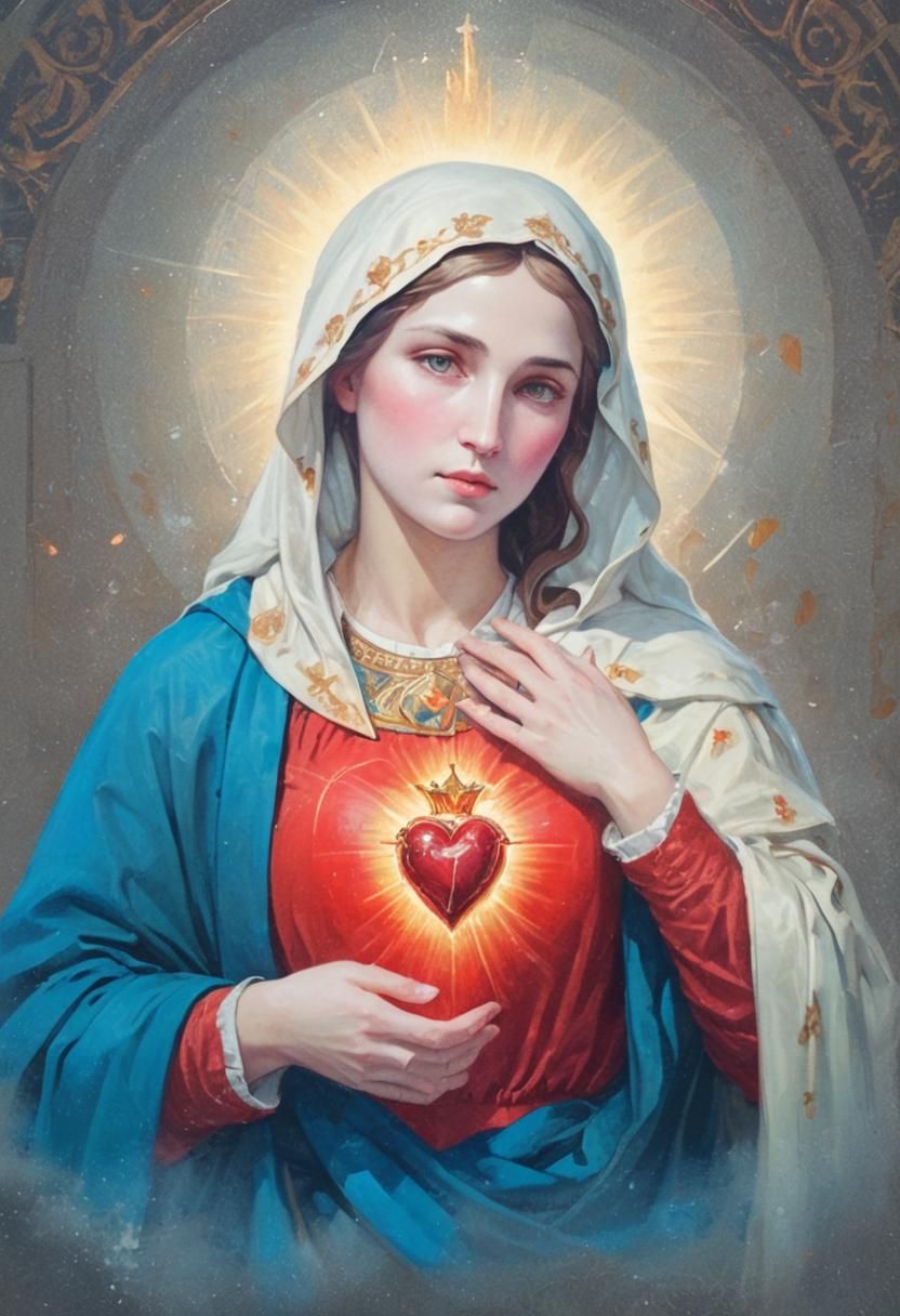 Immaculate Heart of Mary Icon in Art Nouveau Style