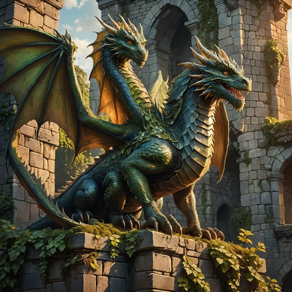 Epic Dragon Amidst Ruins