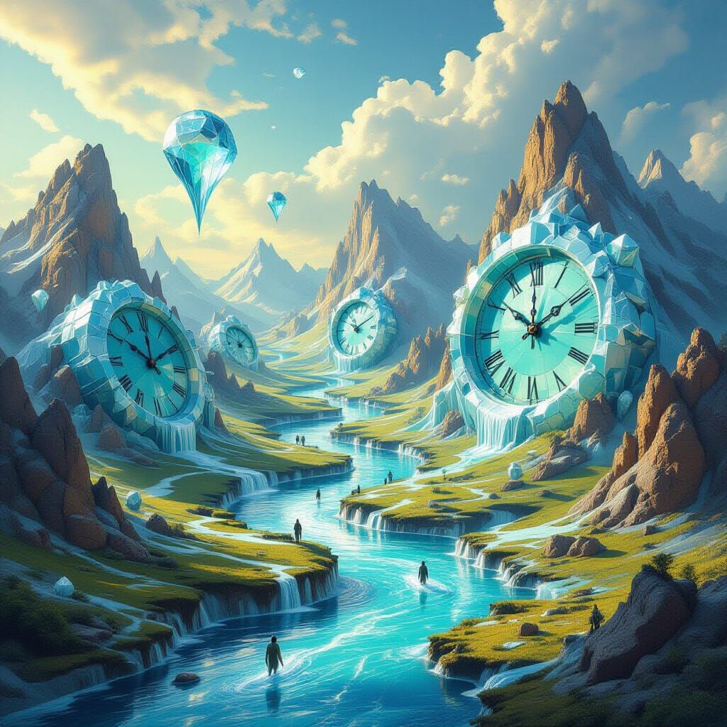 Surreal Landscape of Liquid Time and Dream Mountains