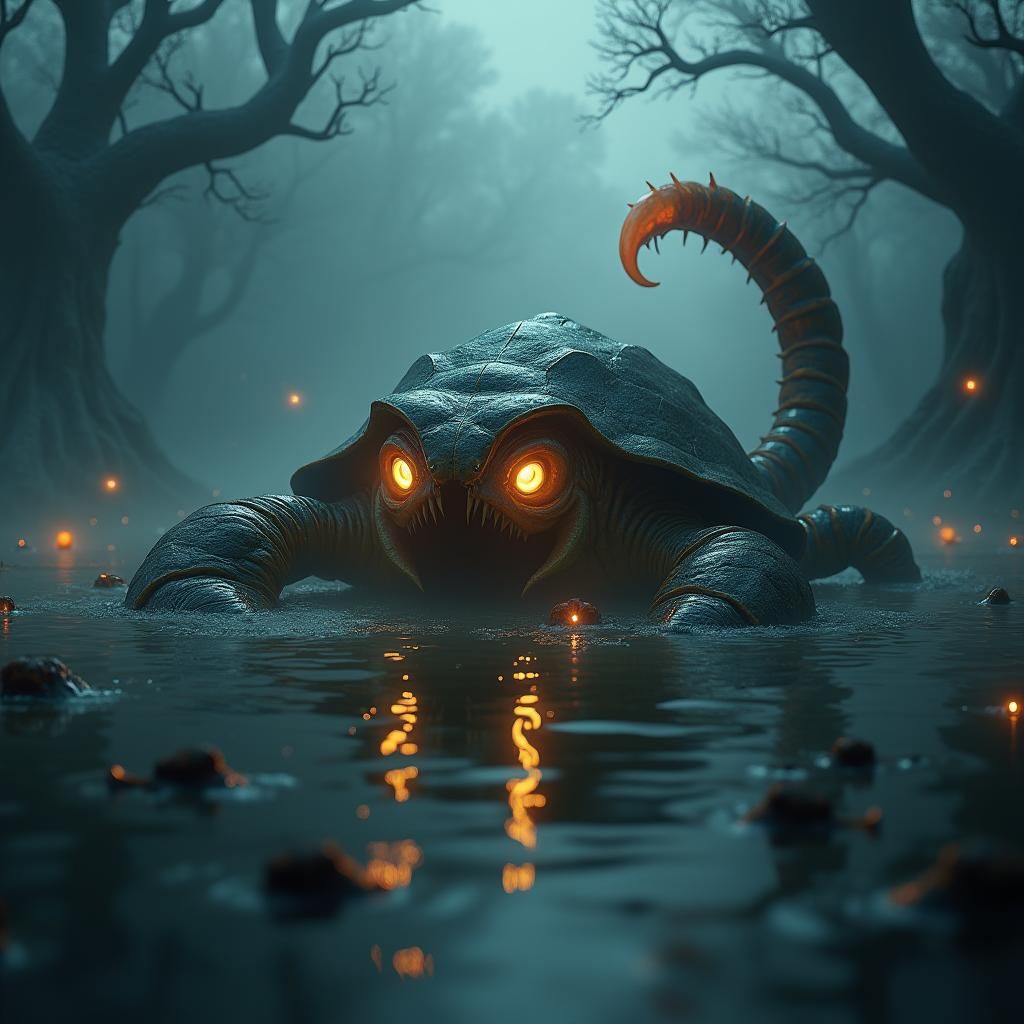 Gargantuan Crab-Turtle Emerges From Misty Lake