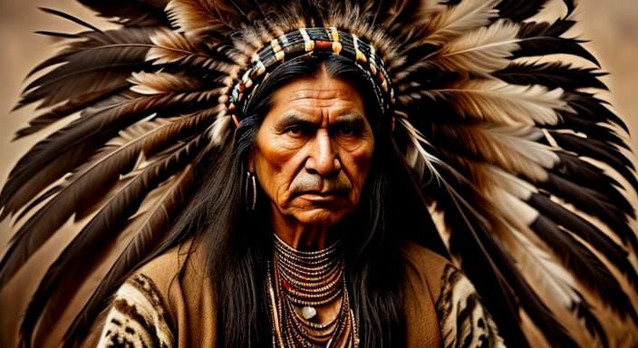 Cherokee Man Portrait with Feather Mohawk