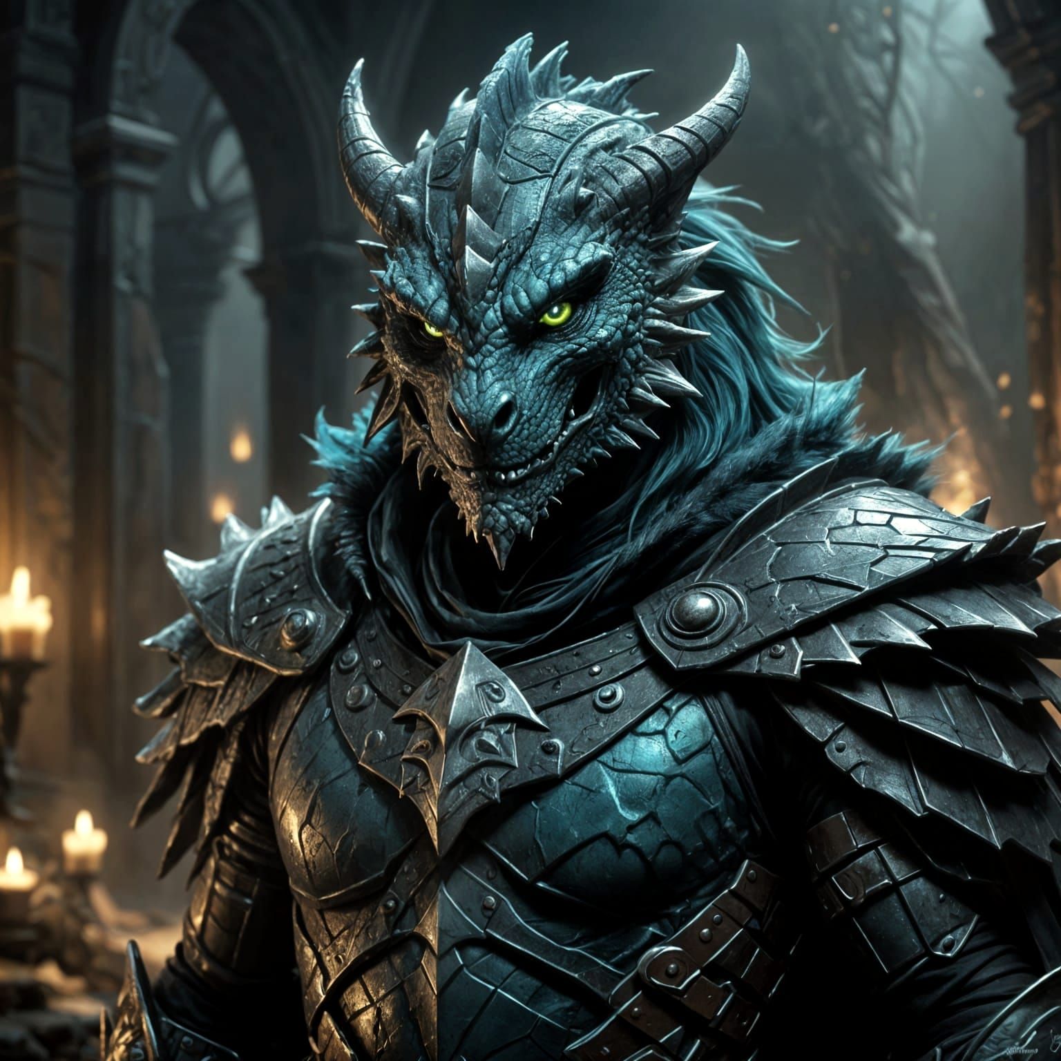 Majestic White Dragon Warrior in Dark Fantasy Realism