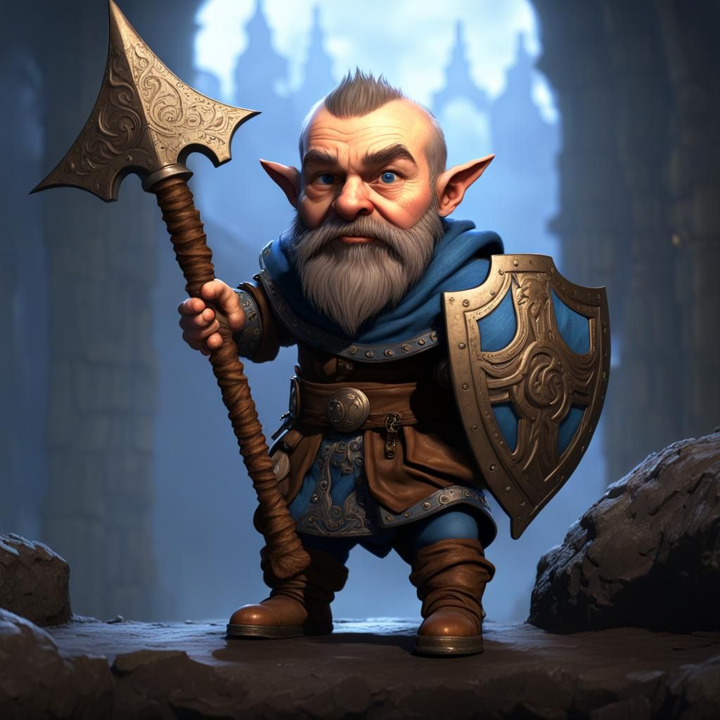 Halfling-Dwarf Hybrid Warrior in Dark Fantasy Style