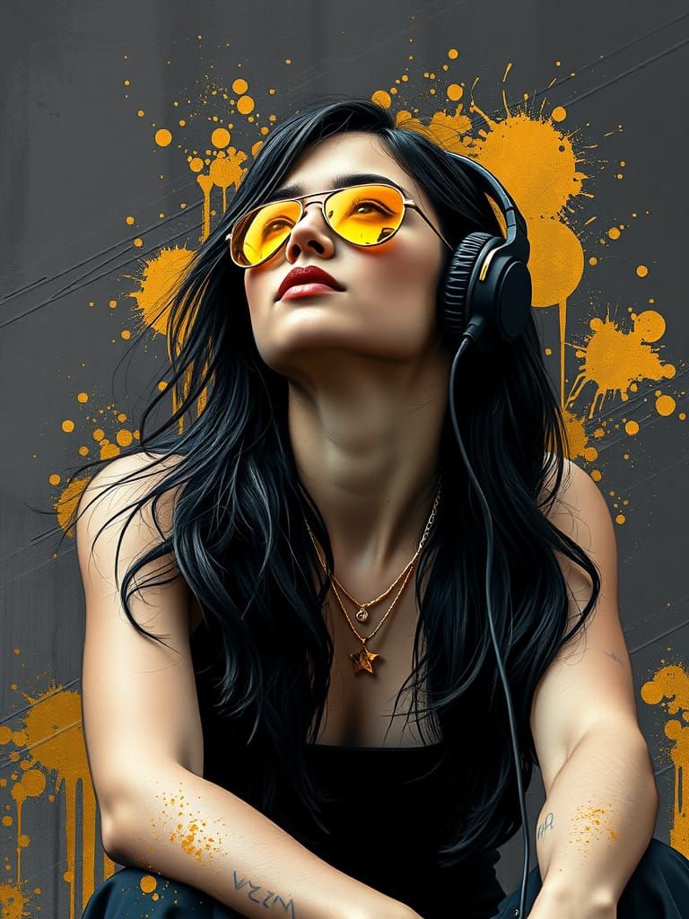 Confident Woman in Gold Accents, Painterly Style