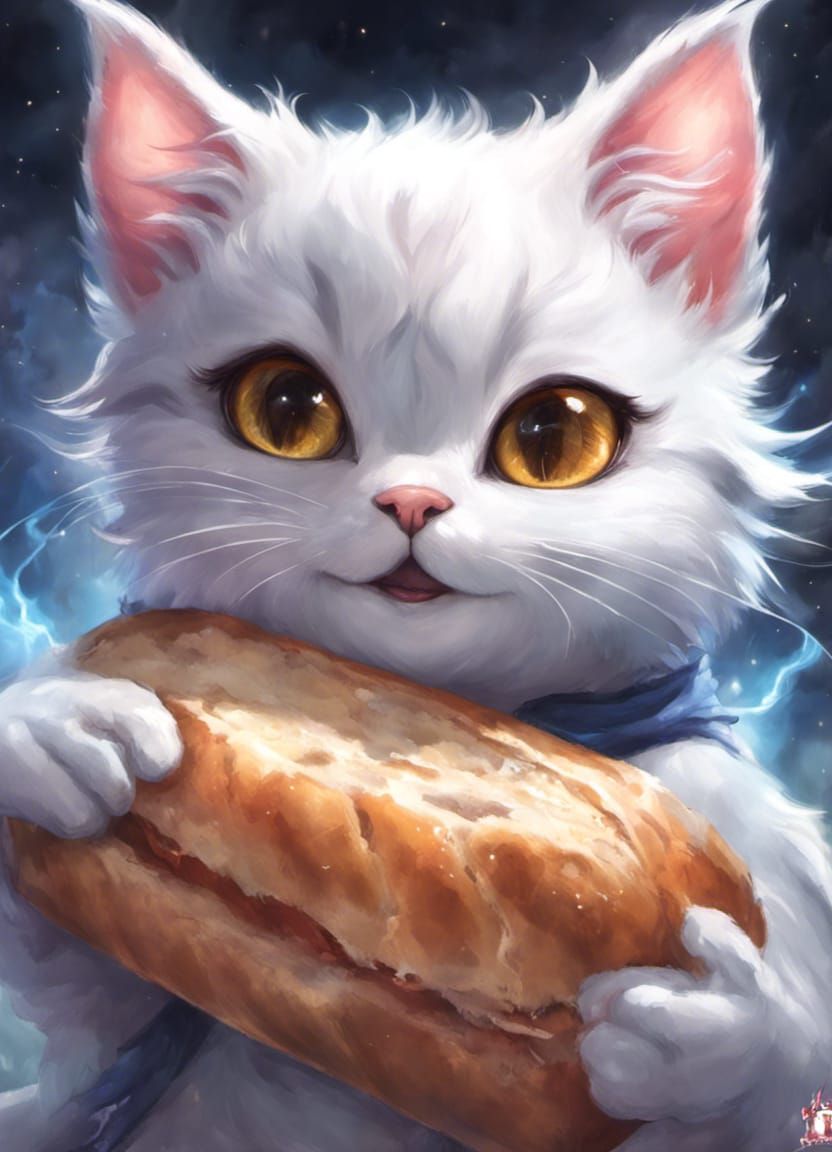 Anthropomorphic Cat with Bread Loaf in Impasto Style