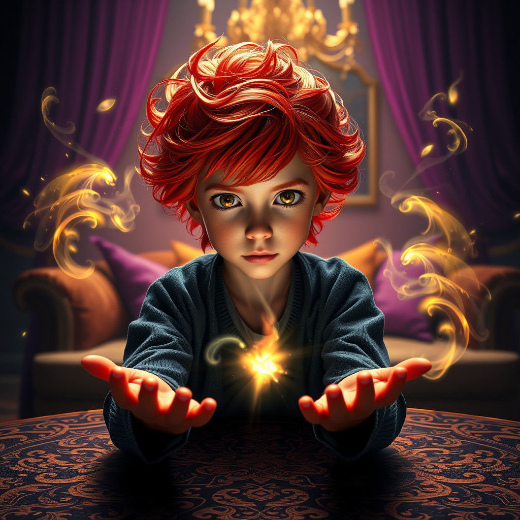 Mystical Boy Channels Healing Light in Ornate Room