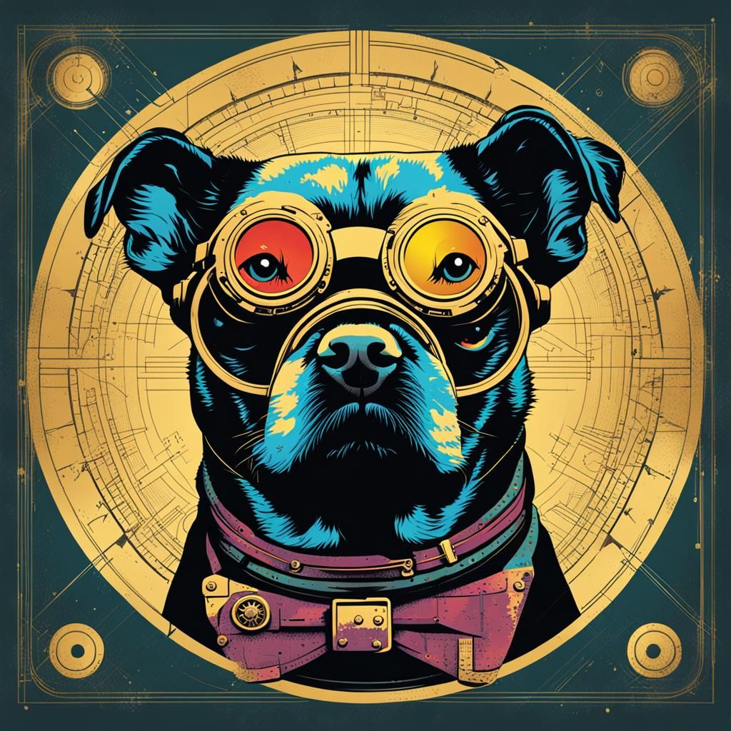 Dog in Steampunk Goggles: Pop Art Style