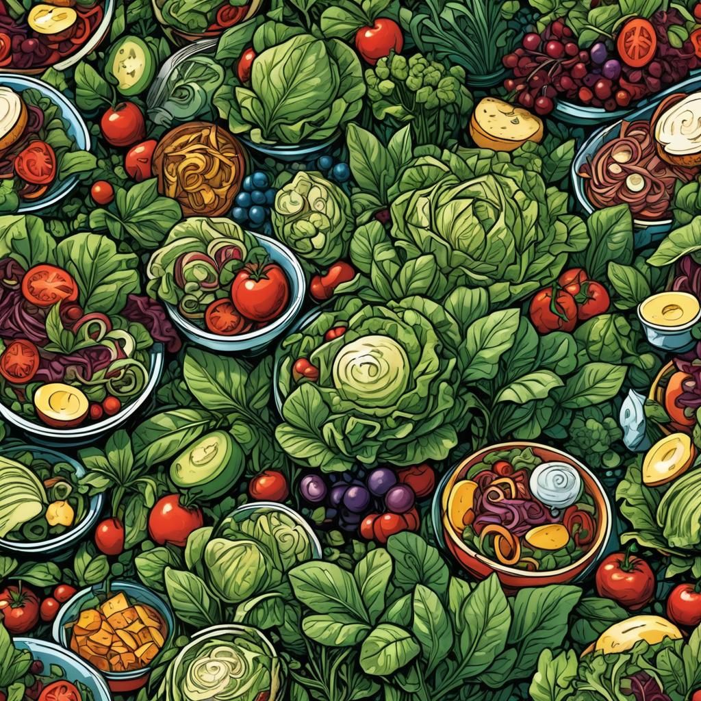 Utopian Salads in Comic Book Art Style
