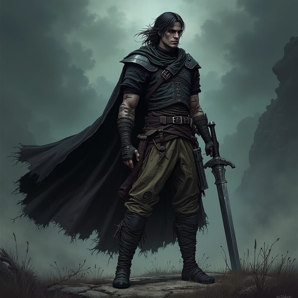 Guts, the Black Swordsman, Stands Heroically in Dark Fantasy...