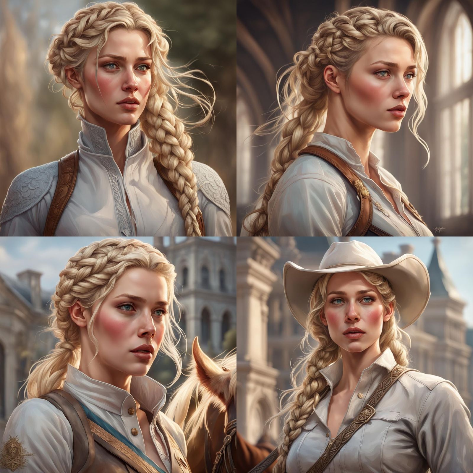 Equestrian Portrait with French Braid, Detailed Digital Art