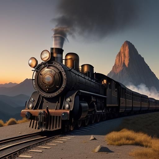 Steampunk Train in Post-Apocalyptic Dawn