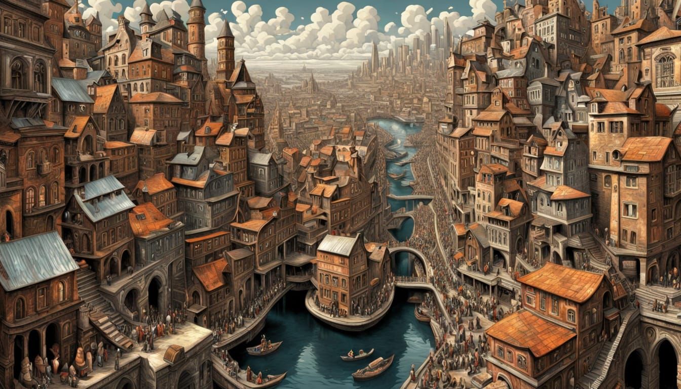 Surreal Cityscape in MC Escher Style