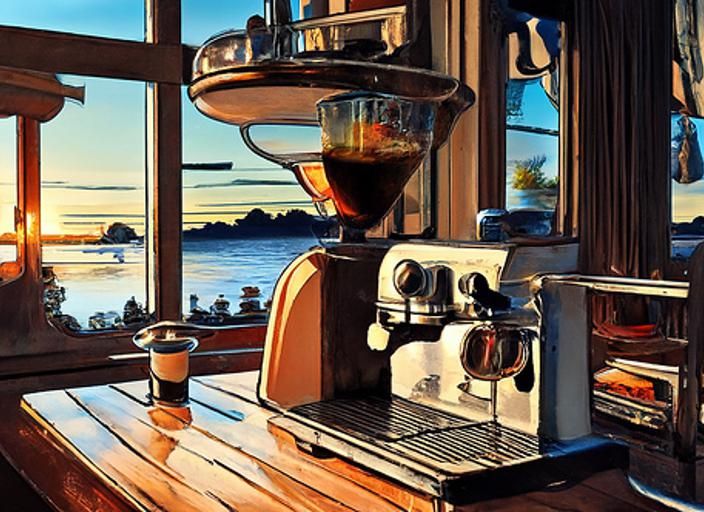 Espresso Machine at Sunset: A Kitchen Scene