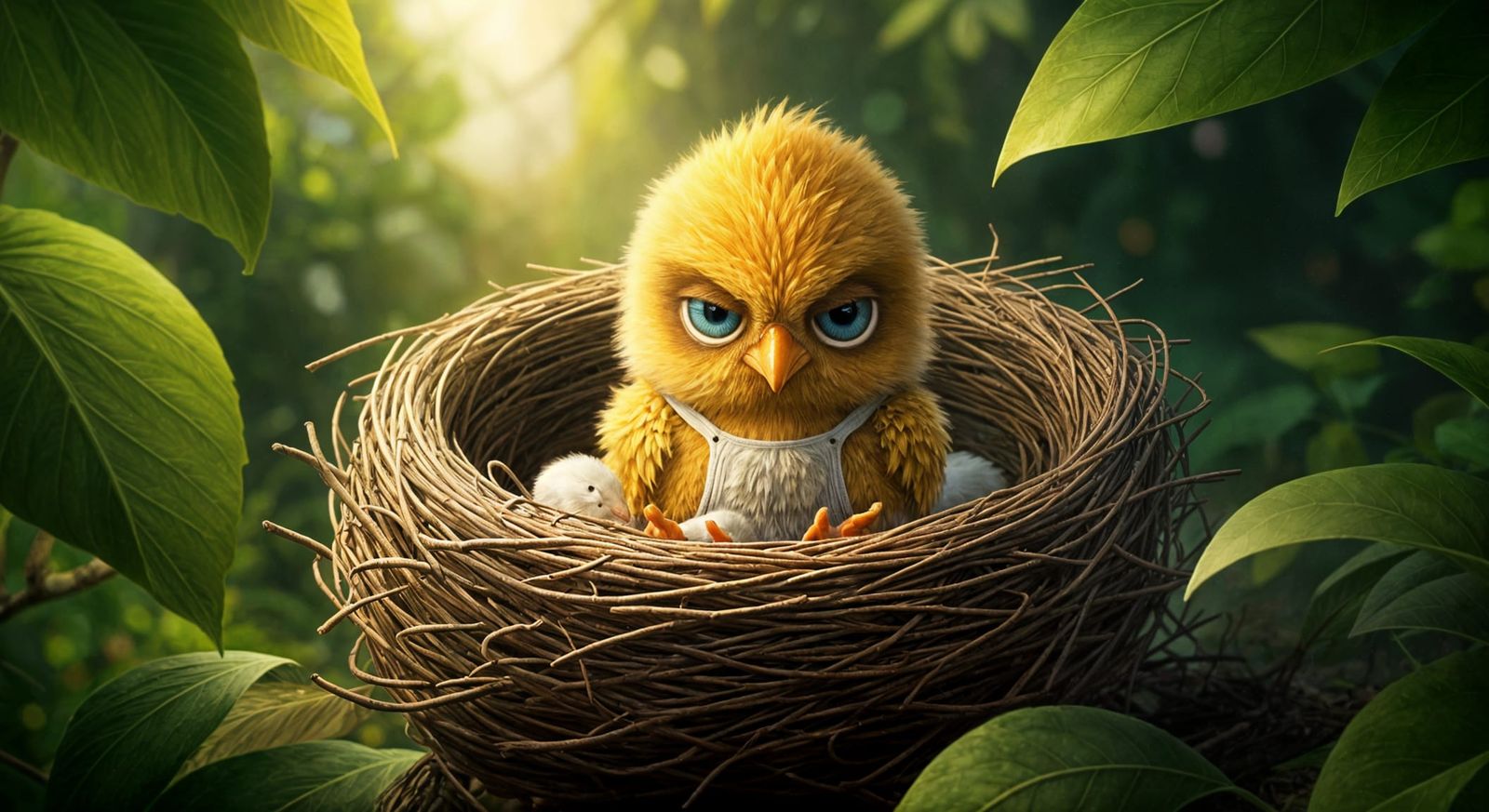 Grumpy Chick Waiting, Digital Art in Dreamcore Style