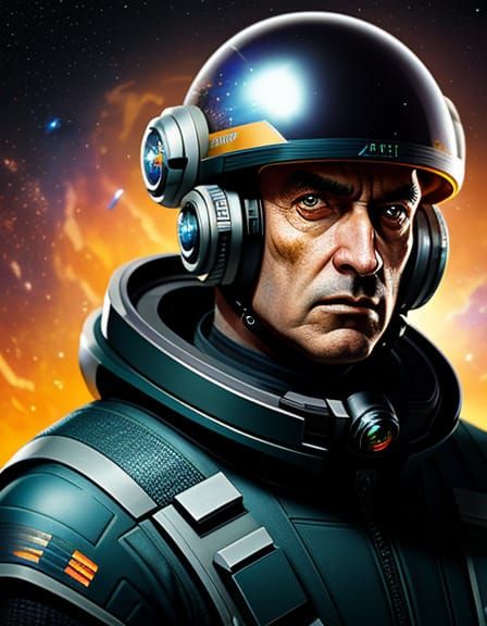 Futuristic Space Warrior in Fiery Sci-Fi Portrait