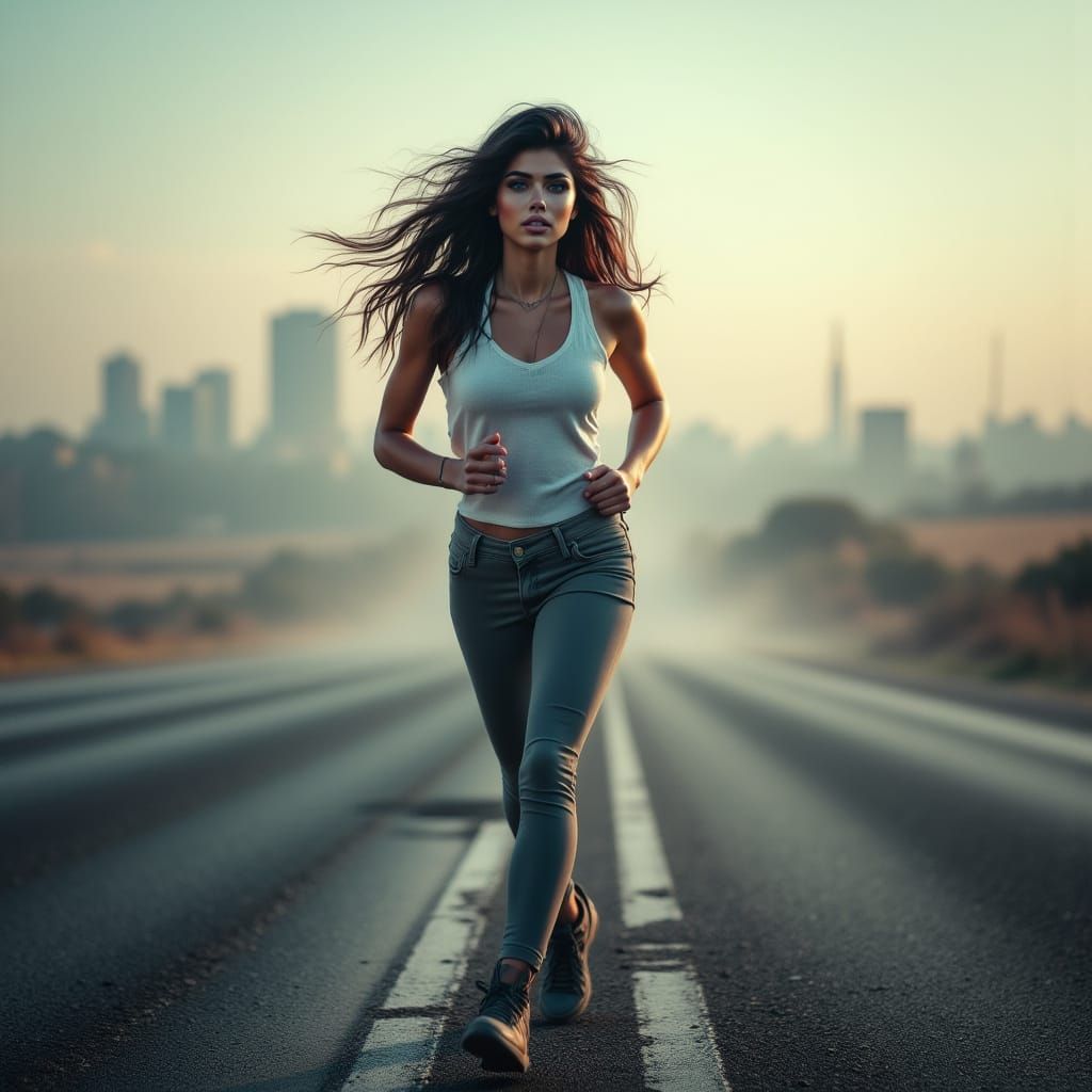 Ethereal Runner on a Futuristic Highway