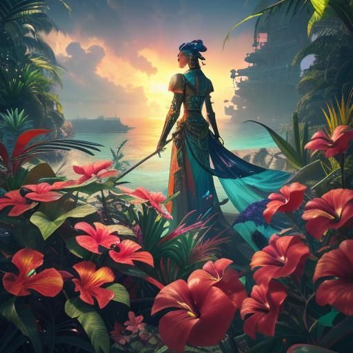 Tropical Cyberpunk Fortress by the Sea