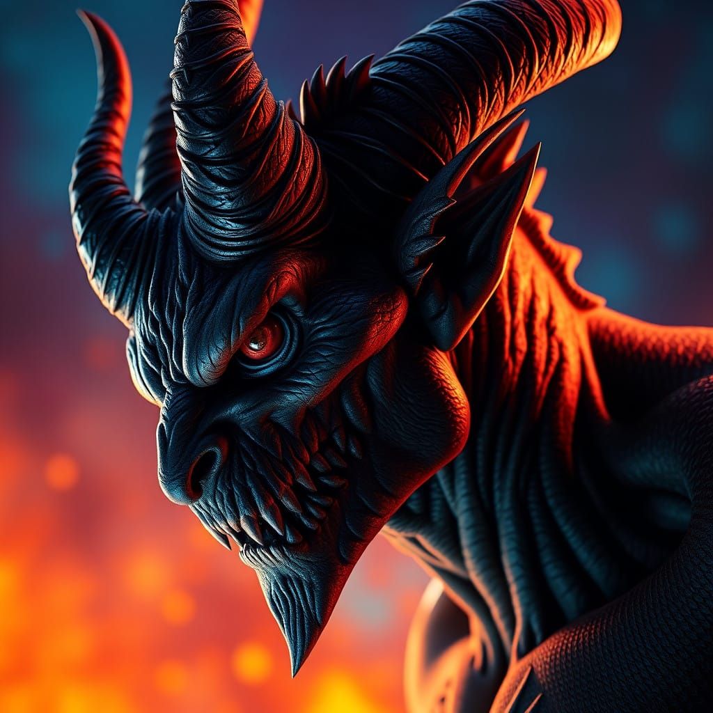 Hyperrealistic Demon with Scaly Skin and Piercing Eyes