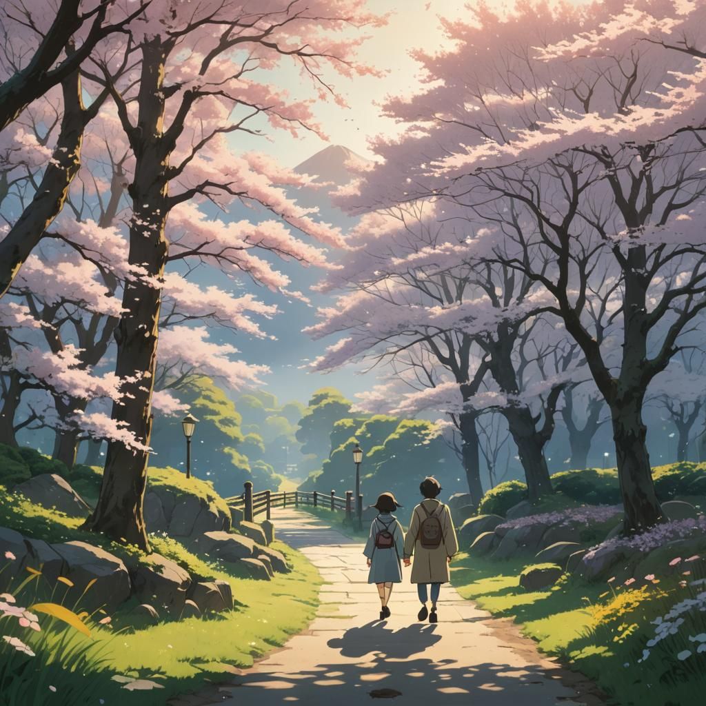 Lone Figure in Serene Ghibli-esque Landscape