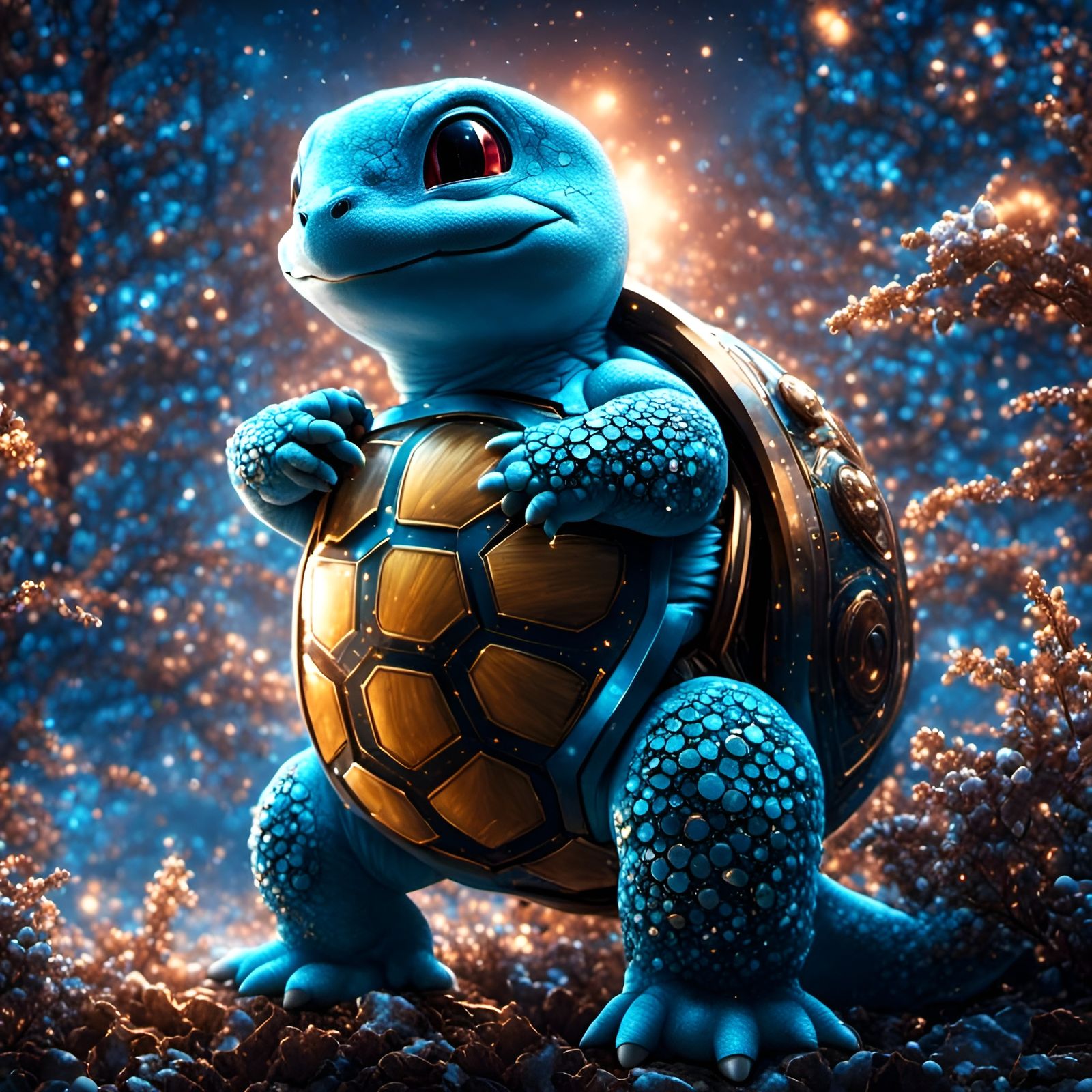 Hyperreal Close Up of Squirtle on Winter Night