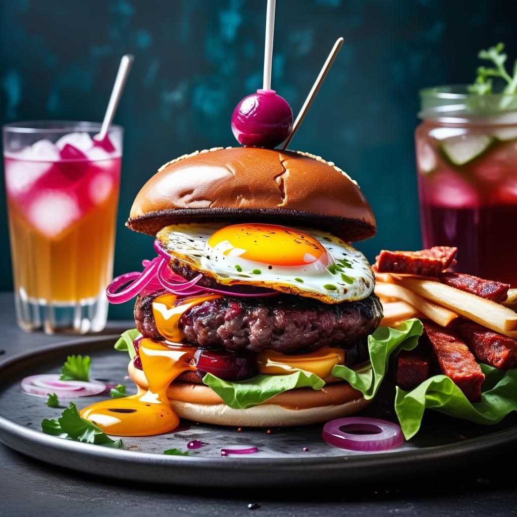 Burger with Egg, Chorizo, and Jelly Baby