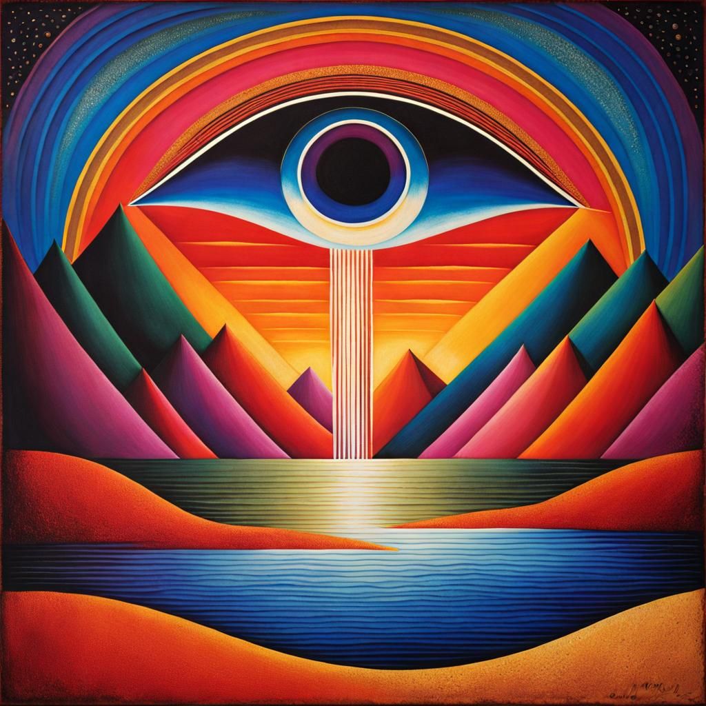 Weeping Eye Made of Sand Cries into Lake