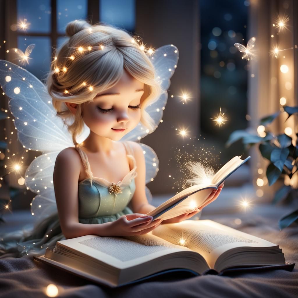 Enchanting Fairy Reading Book at Night
