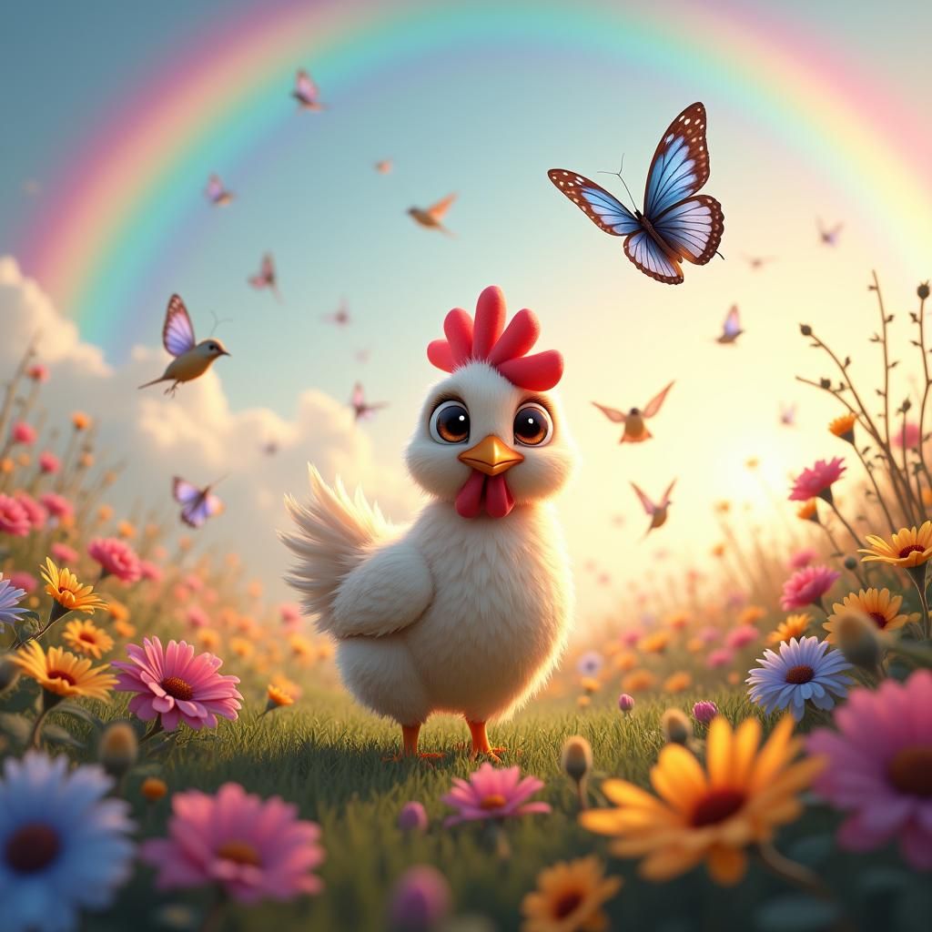 Vibrant Hen in Lush Meadow, Painterly Style