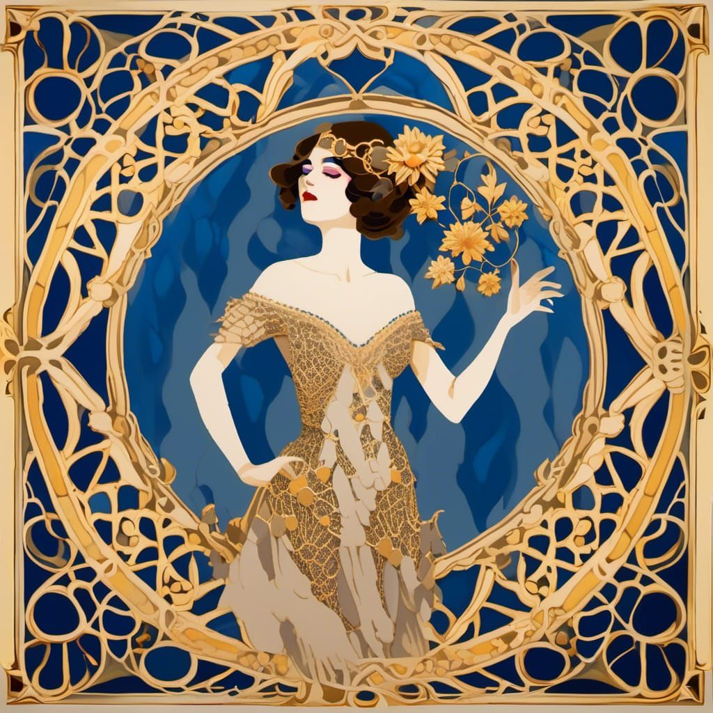 1920s Woman Silhouette with Gold Flowers