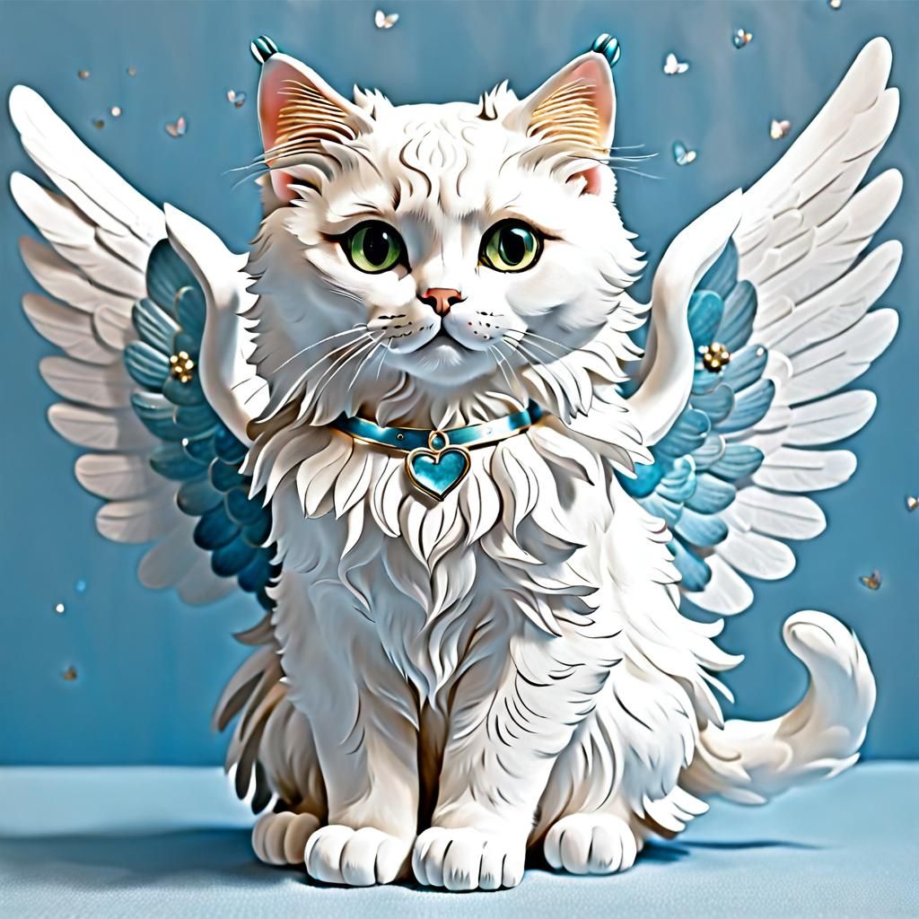 Whimsical Cat Angel Illustration