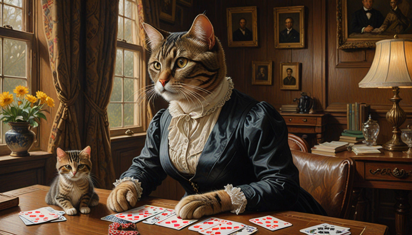 Serene Victorian Lady Plays Cards in Elegant Study