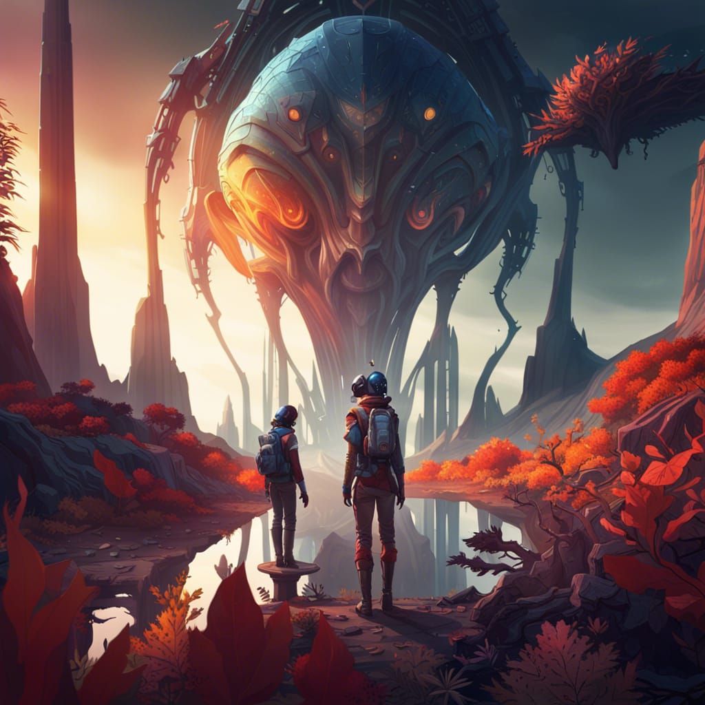 Humans Arrive on Alien Planet: Detailed Matte Painting