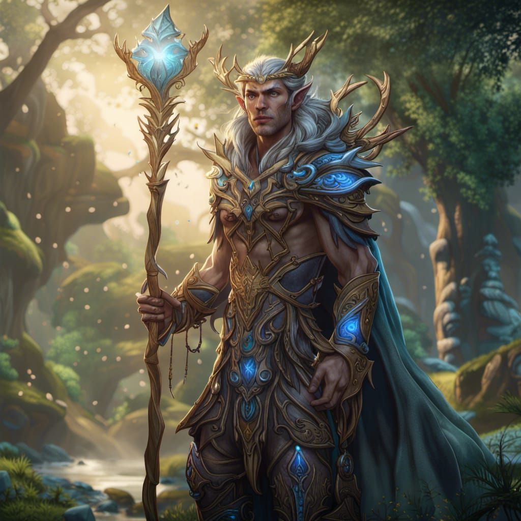 Detailed Astral Elf Druid Fantasy Concept Art
