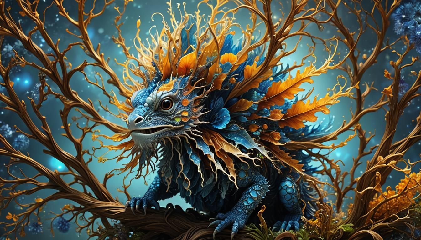 Opalescent Lionfish-Dragon Hybrid in Futuristic Biodome