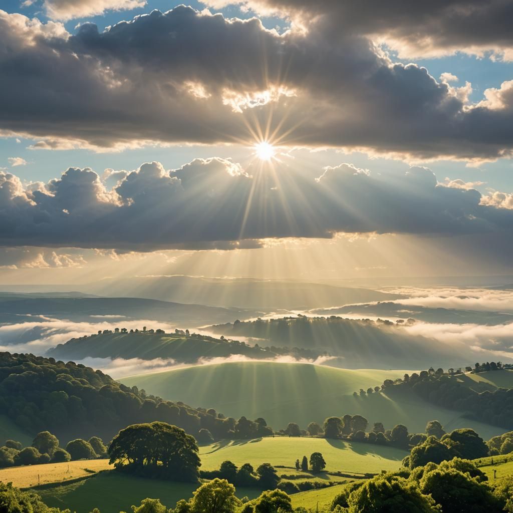 Albion's Land: Divine Sunshine Through Clouds