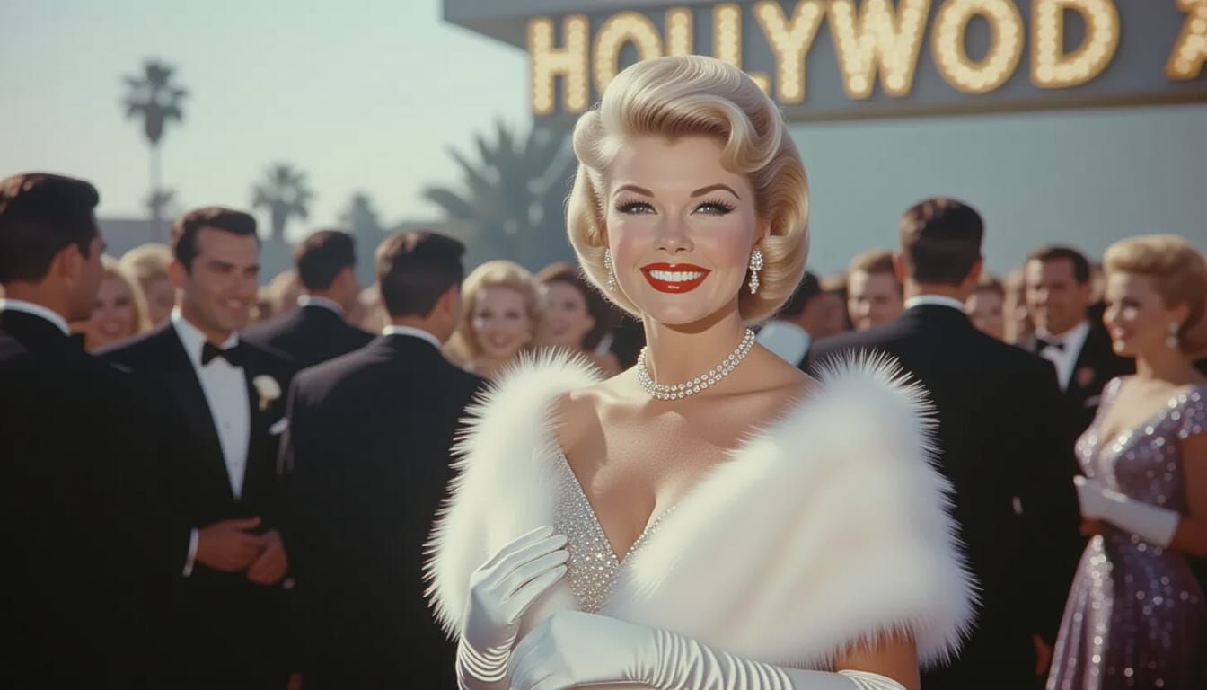 Doris Day at 1955 Hollywood Premiere in Sequin Gown