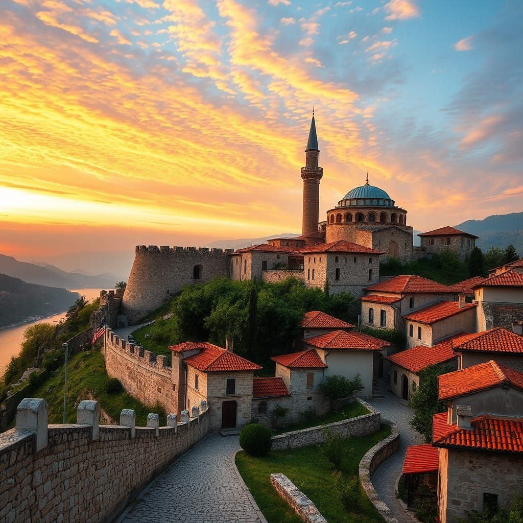 Medieval Stone Village in Warm, Honey-Brown Hues