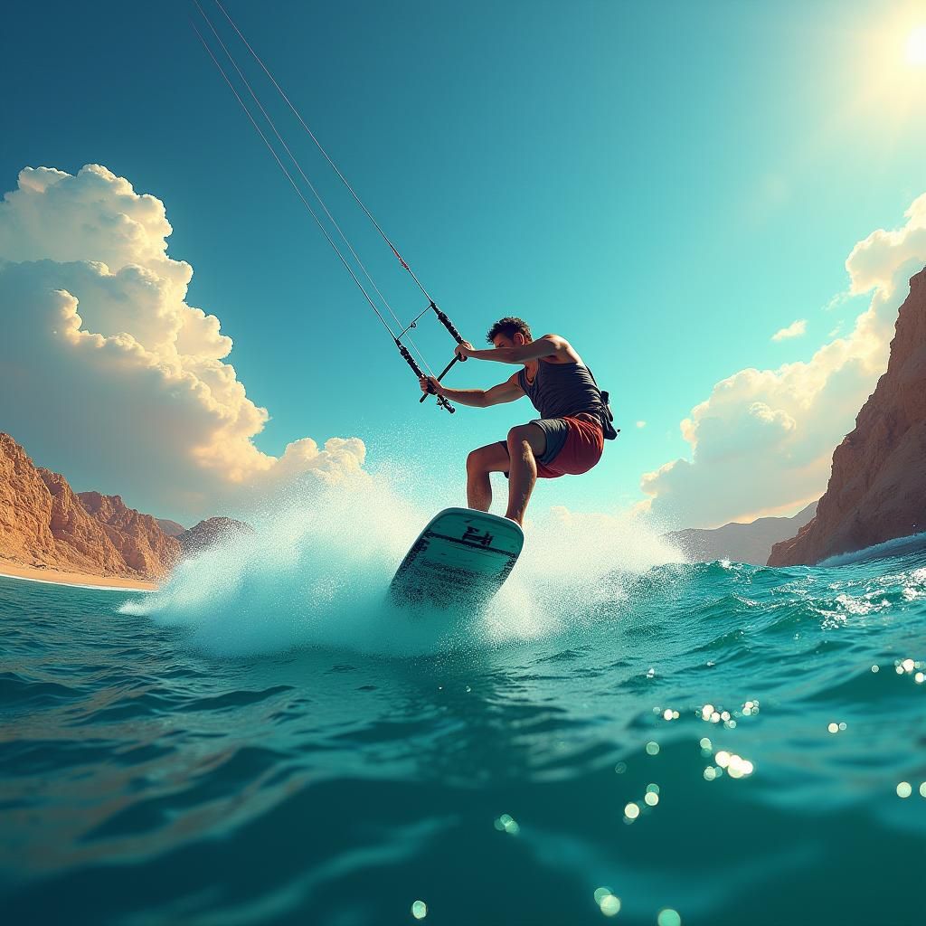 Kiteboarder Soaring Above Hurghada Sea in Fantasy Style