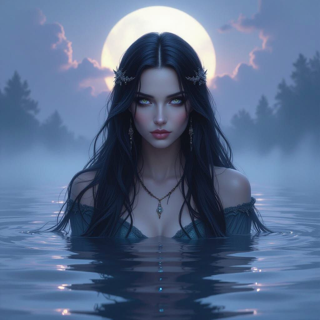 Rusalka Beckons From Misty Lake at Twilight