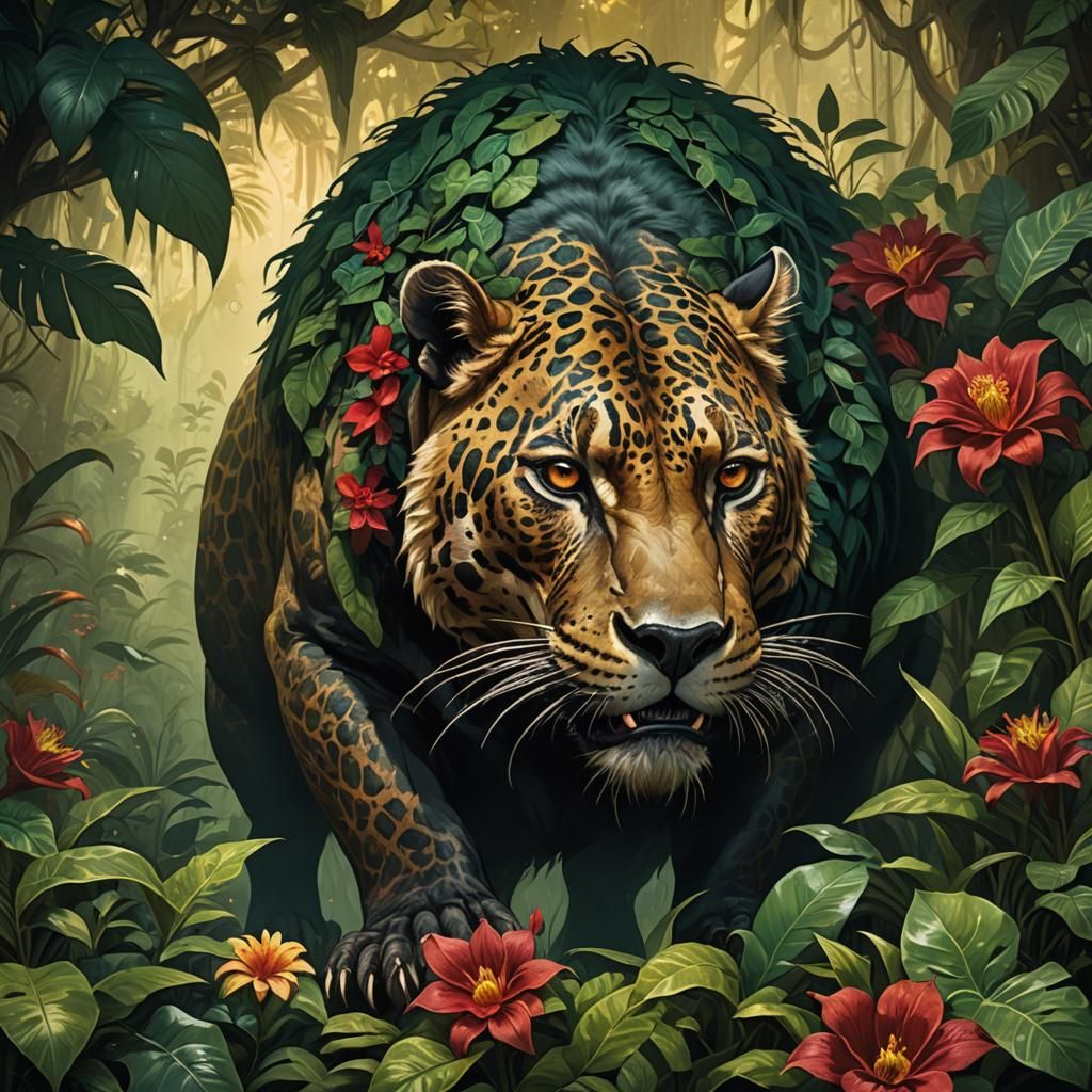 Demonic Jaguar-Capybara in Amazon Rainforest: Dark Fantasy