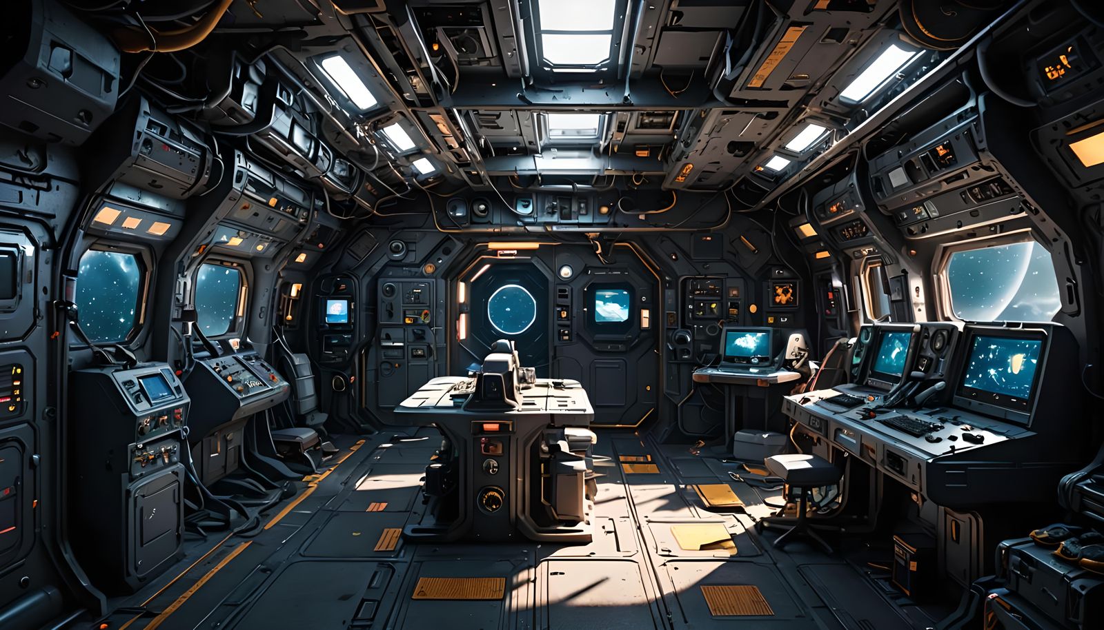 Abandoned Space Station Interior in Hyperrealistic Style